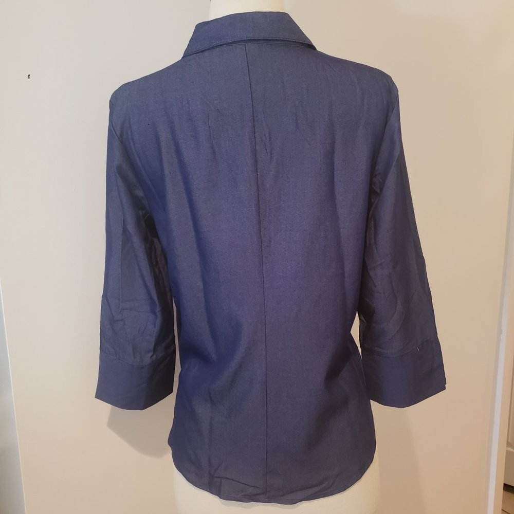 NWT Rayon Denim Sheen Ruffle Blouse - Picture 4 of 9